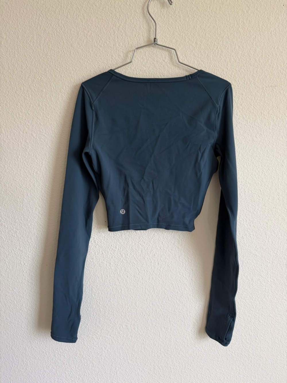 lululemon athletica Long Sleeve Cropped Performance Top Teal Blue, Wunder Train